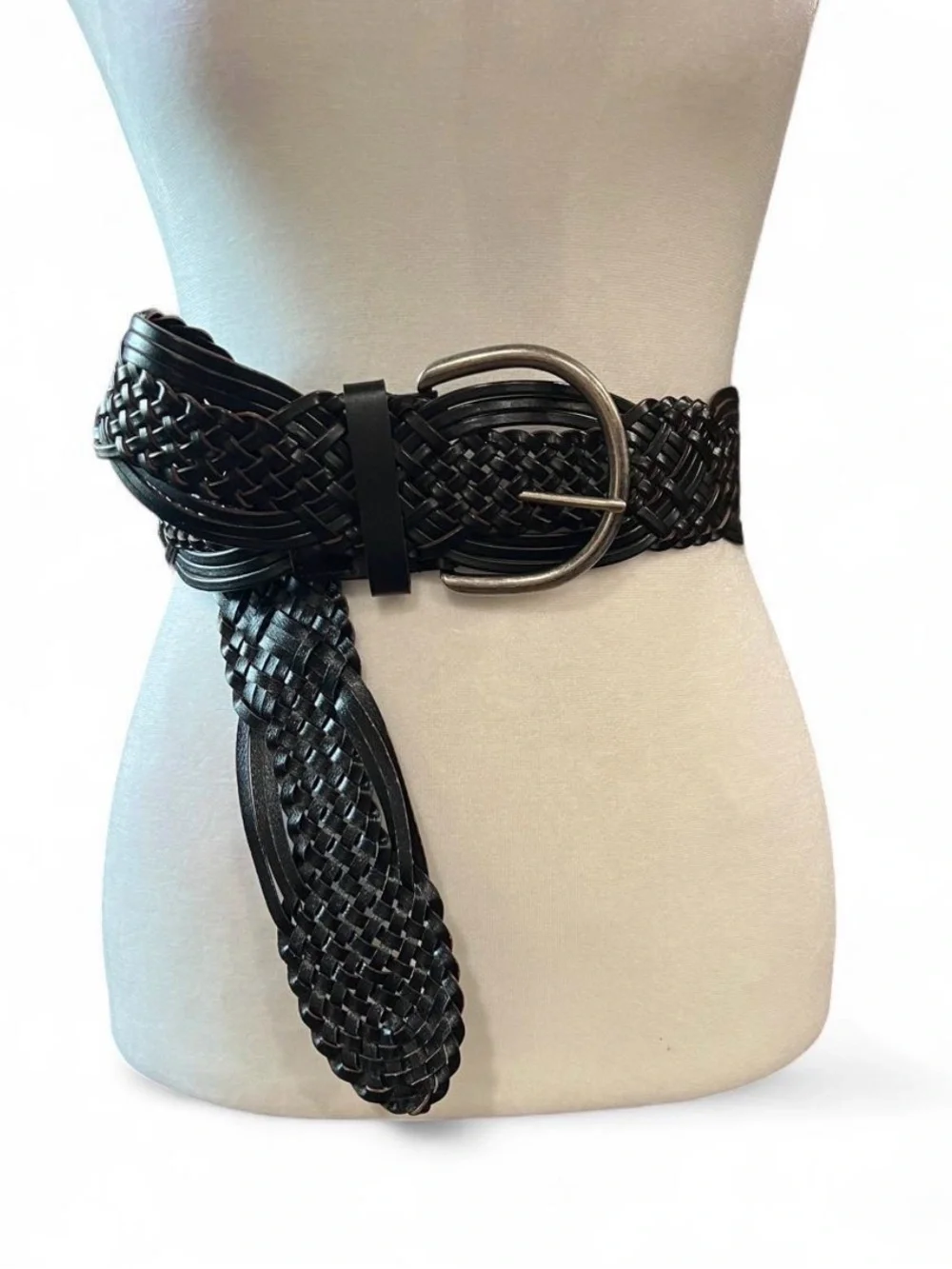 Woven Wide Black Waist Belt